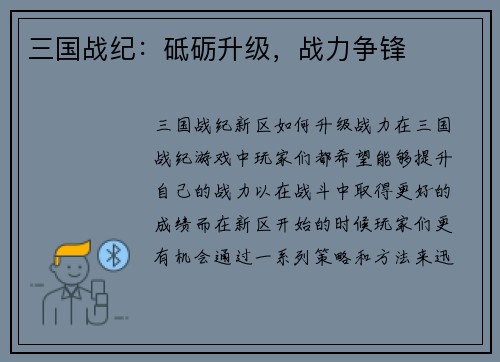 三国战纪：砥砺升级，战力争锋